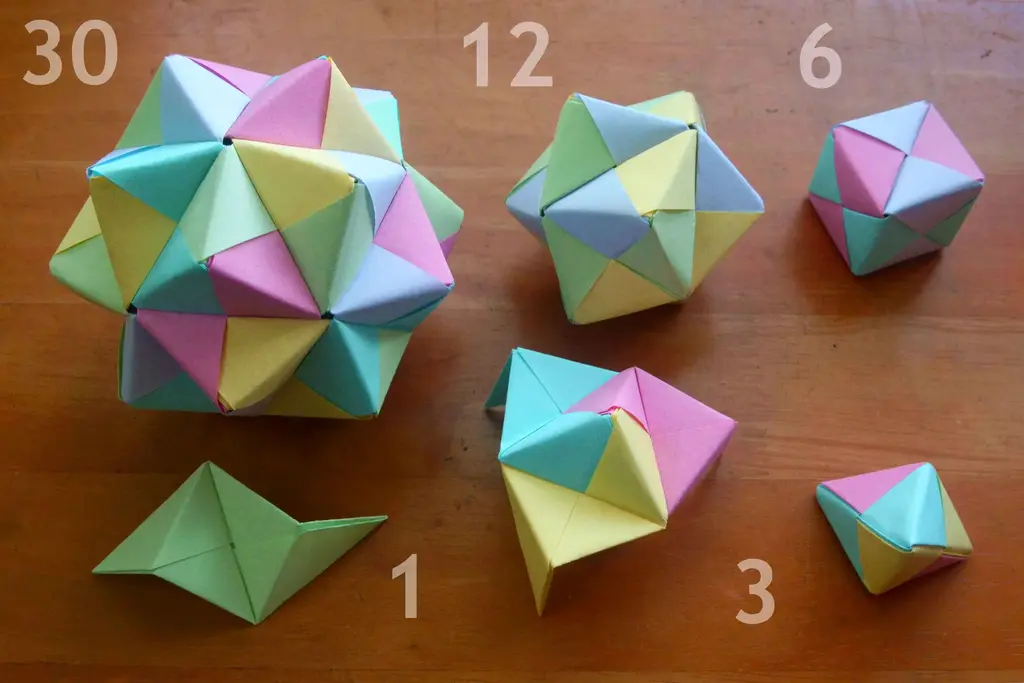 picture of several items made from triangular origami paper